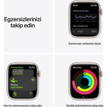 Apple Watch Series 7 Nike GPS 45mm Yıldız Işığı Alüminyum Kasa ve Nike Spor Kordon Akıllı Saat