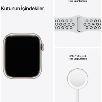 Apple Watch Series 7 Nike GPS 45mm Yıldız Işığı Alüminyum Kasa ve Nike Spor Kordon Akıllı Saat