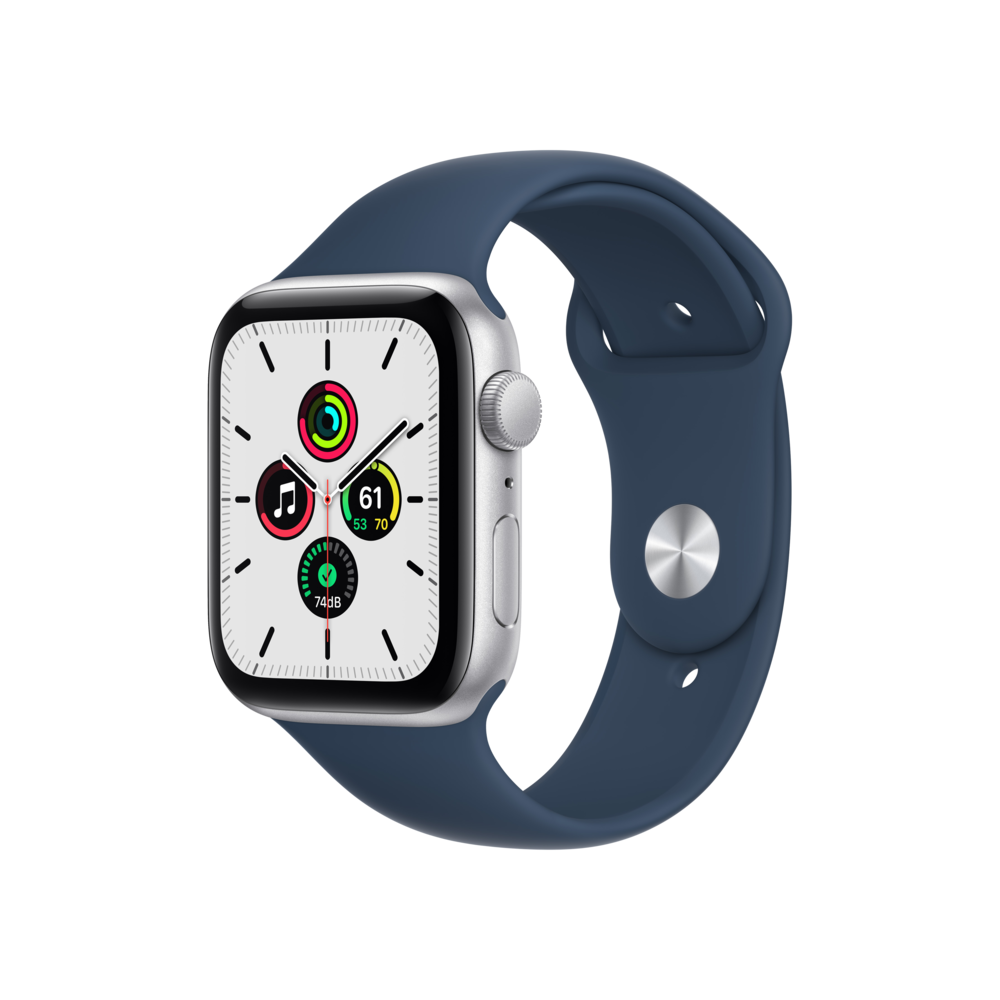 Apple Watch SE GPS 44mm Gümüş Rengi Alüminyum Kasa ve Beyaz Spor Kordon Akıllı Saat