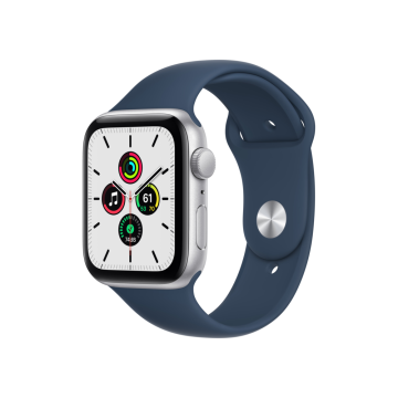 Apple Watch SE GPS 44mm Gümüş Rengi Alüminyum Kasa ve Beyaz Spor Kordon Akıllı Saat
