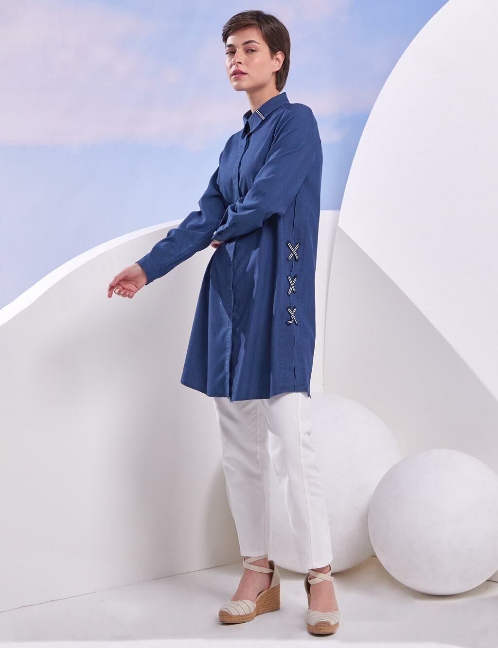 KAYRA Patı Gizli Denim Tunik Lacivert