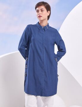 KAYRA Patı Gizli Denim Tunik Lacivert