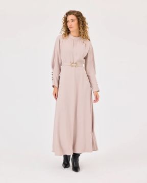SEÇİL SIFIR YAKA KEMERLİ ELBİSE