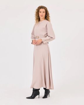 SEÇİL SIFIR YAKA KEMERLİ ELBİSE