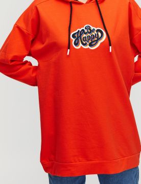 KAYRA Be Happy Slogan Baskılı Sweatshirt Turuncu
