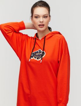 KAYRA Be Happy Slogan Baskılı Sweatshirt Turuncu