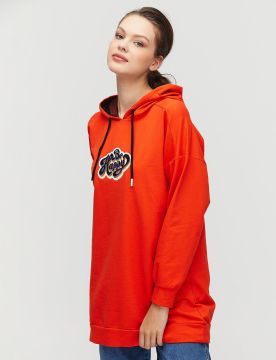 KAYRA Be Happy Slogan Baskılı Sweatshirt Turuncu