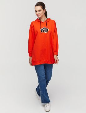 KAYRA Be Happy Slogan Baskılı Sweatshirt Turuncu