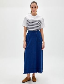 KAYRA Püsküllü Denim Etek
