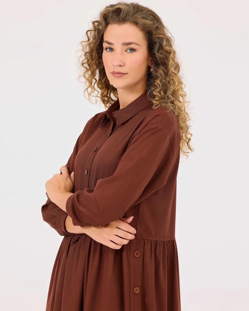 SEÇİL GÖMLEK YAKA DÜĞMELİ ELBİSE