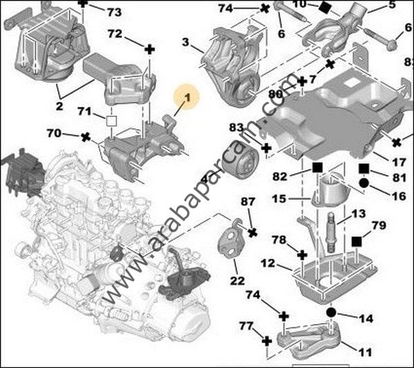 Peugeot 407 Partner C4 C5 1.6 Dizel Alt Motor Takozu 1807.FC