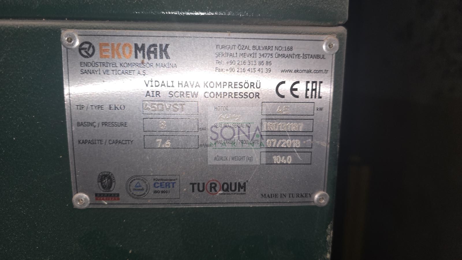 Ekomak Eko 45 D VST Vidalı Komprosör (2018)