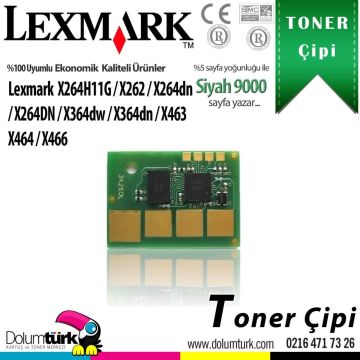 Lexmark X264H11G / X262 / X264dn / X264DN / X364dw / X364dn Toner Çipi