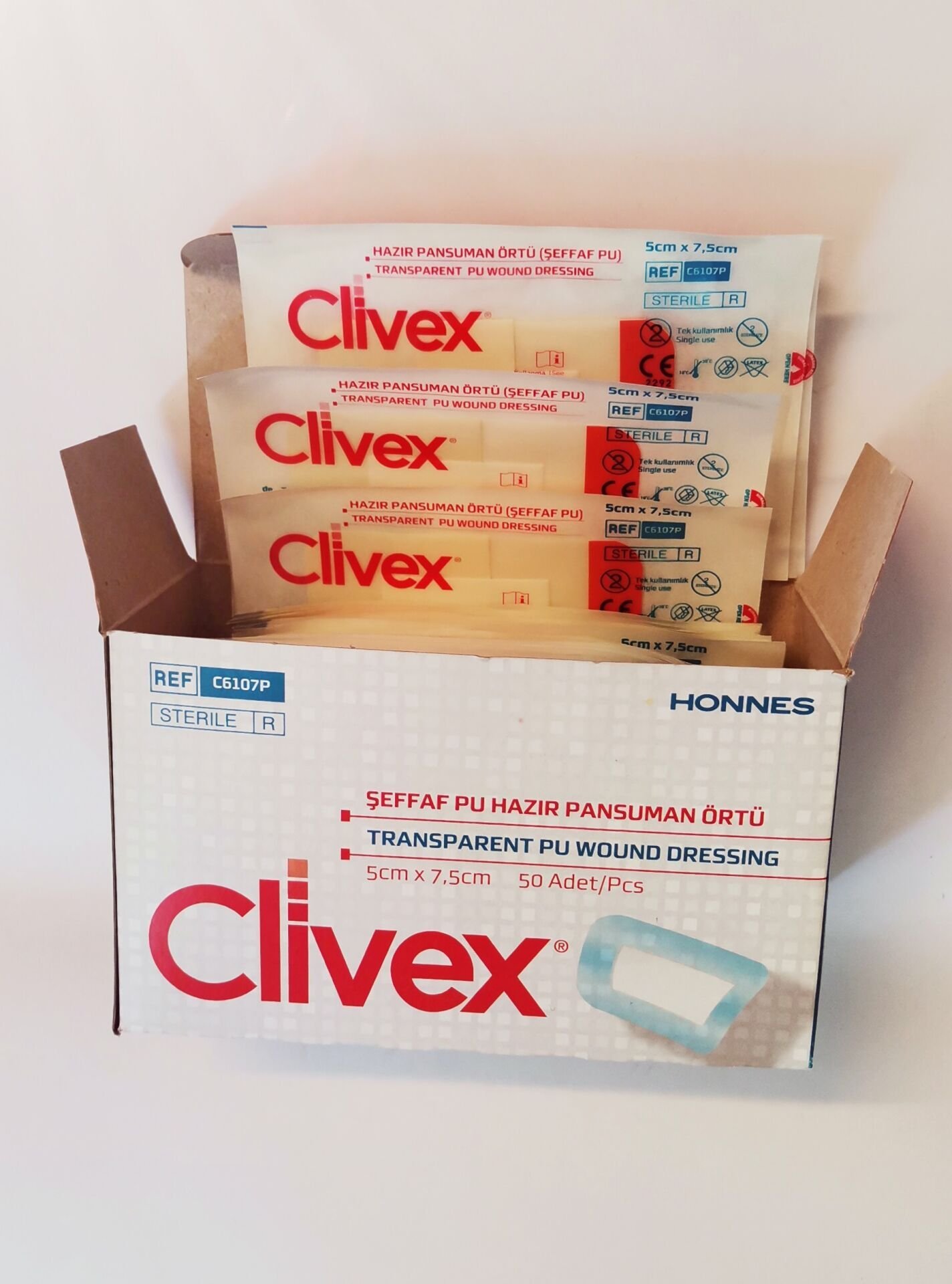 Clivex5 adet 5x7.5 cm Pansuman Yara Örtüsü 50 Adet PU Su Geçirmez