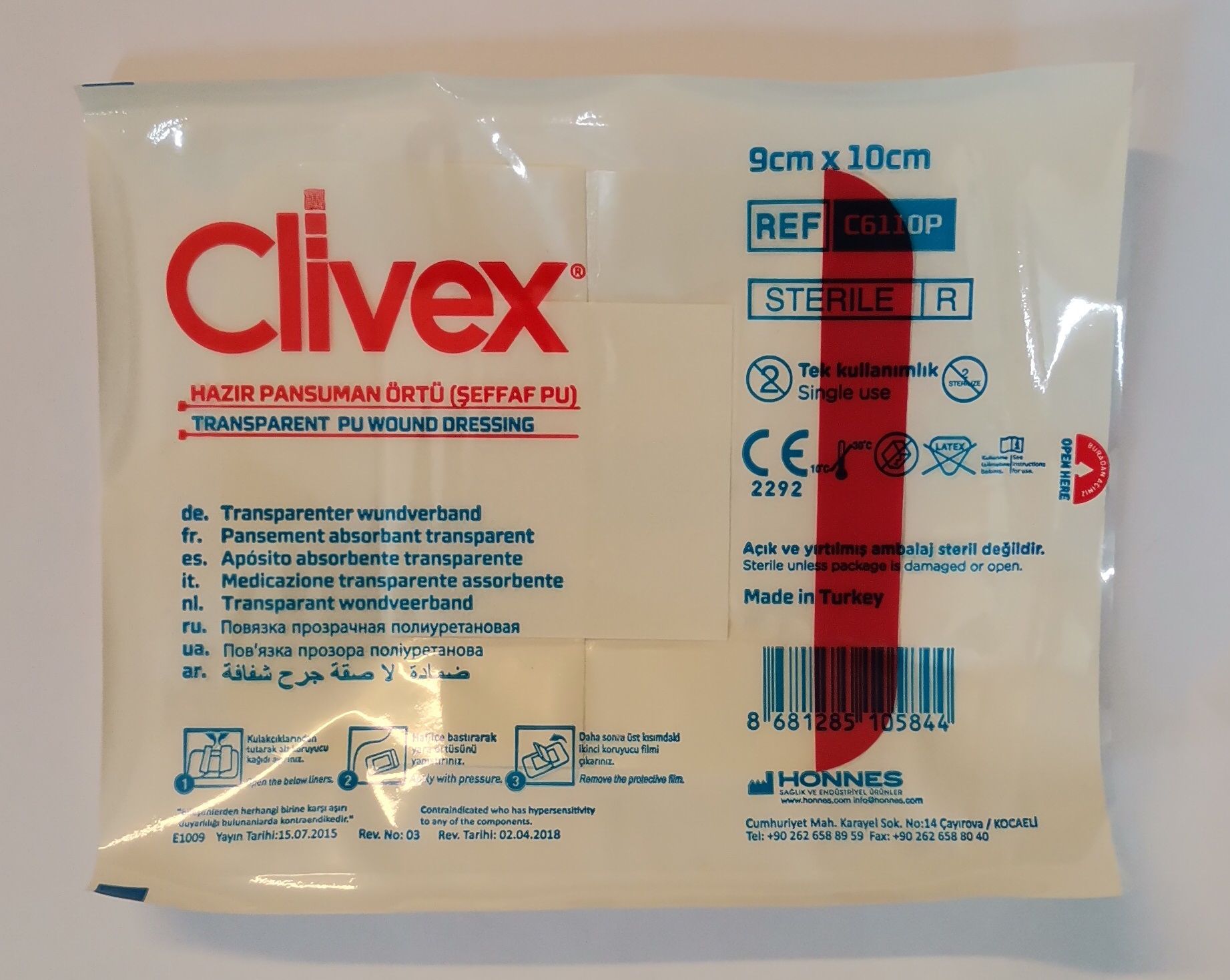 Clivex 9x10 cm Şeffaf PU Pansuman Yara Örtüsü