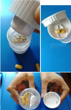 Tablet hap ilaç kesme ezme saklama aparatı 3 bölmeli