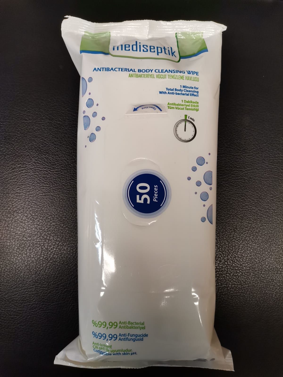 Mediseptik Antibakteriyel Vücut Temizleme Havlusu 50'lik Paket