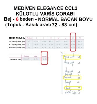 Mediven Elegance Ccl2 Külotlu Varis Çorabı Bej - 6 beden - Normal Bacak regular (Topuk - Kasık arası 72 - 83 cm)