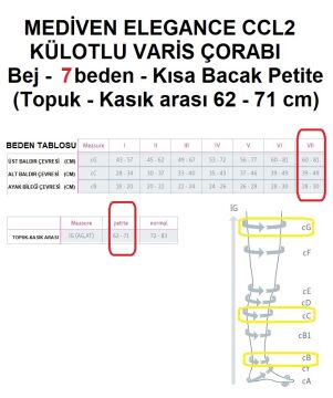 Mediven Elegance Ccl2 Külotlu Varis Çorabı Bej - 7 beden - Kısa Bacak Petite (Topuk - Kasık arası 62-71 cm)