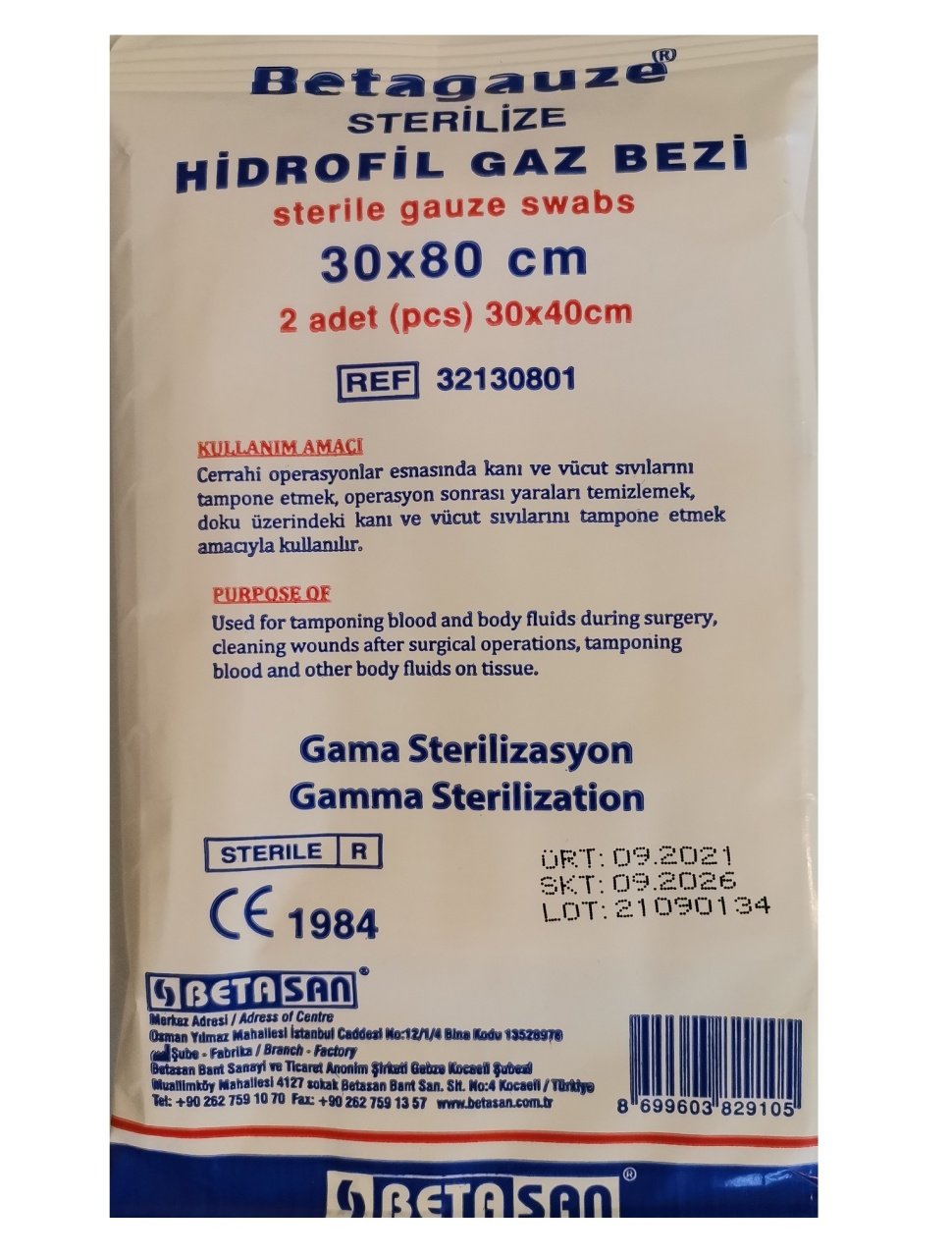 Betagauze Steril Hidrofil Gaz Bezi 2 adet 30 x 40 cm