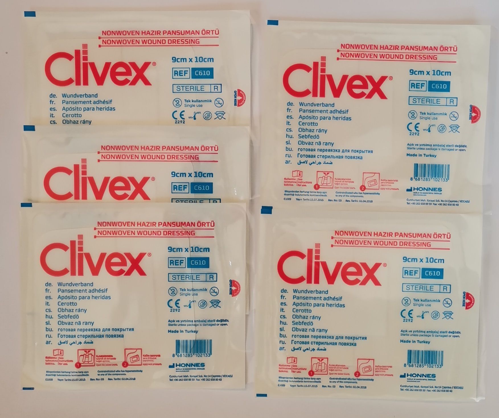 Clivex 9x10 cm Steril Hazır Pansuman Yara Örtüsü 5 Adet Non-woven