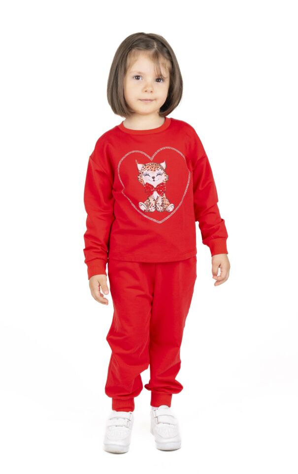 KIZ ÇOCUK AYICIK BASKILI SWEATSHIRT