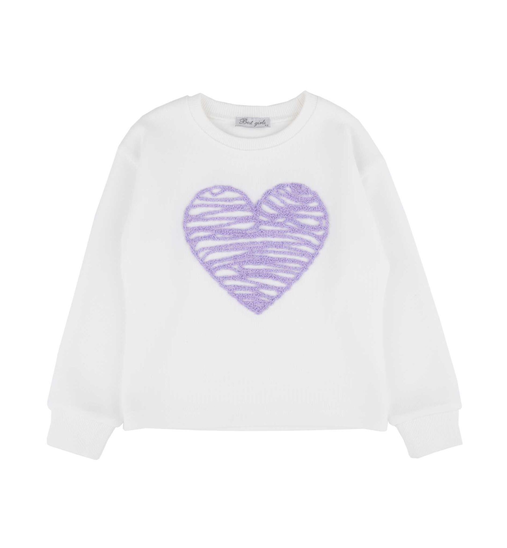 KIZ ÇOCUK KALP İŞLEMELİ SWEATSHIRT