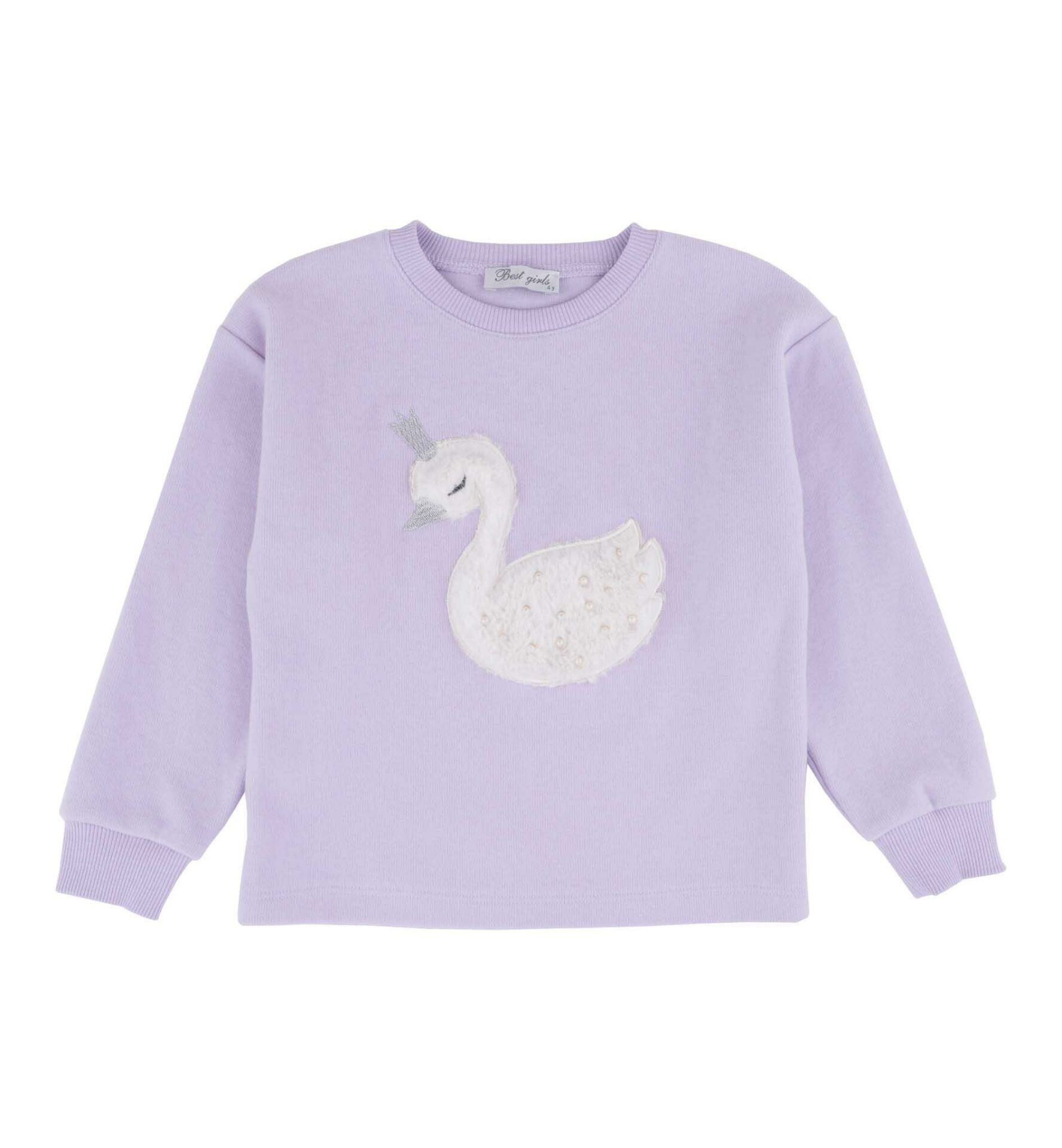 KIZ ÇOCUK KUĞU İŞLEMELİ SWEATSHIRT