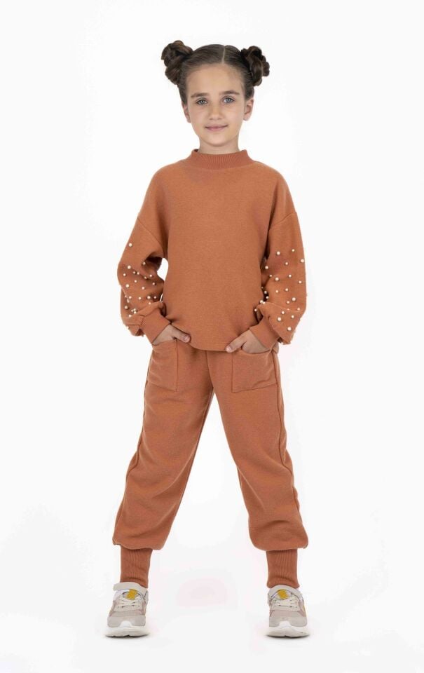 KIZ ÇOCUK BALON KOLLU İNCİ DETAYLI SWEATSHIRT
