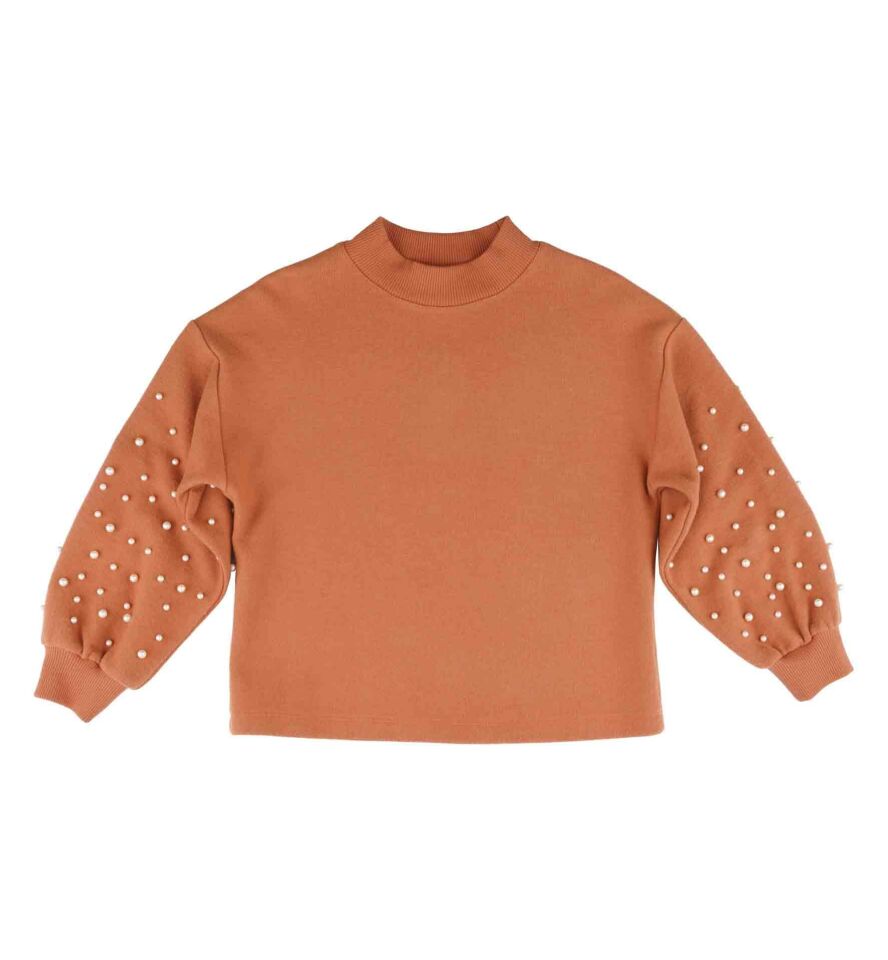 KIZ ÇOCUK BALON KOLLU İNCİ DETAYLI SWEATSHIRT
