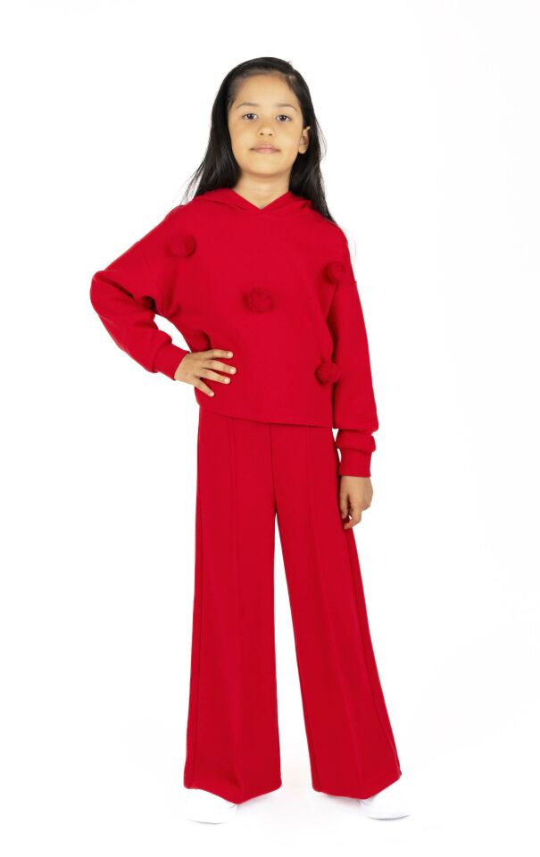 KIZ ÇOCUK KAPÜŞONLU PONPONLU SWEATSHIRT