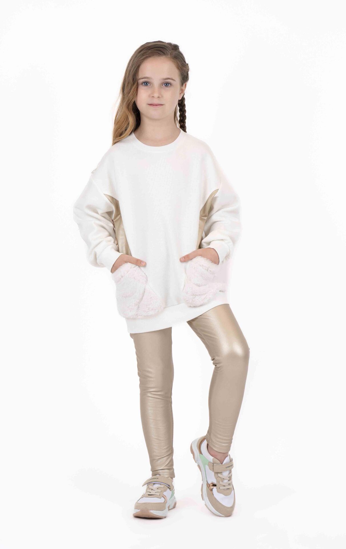 KIZ ÇOCUK PELUŞ CEPLİ SWEATSHIRT