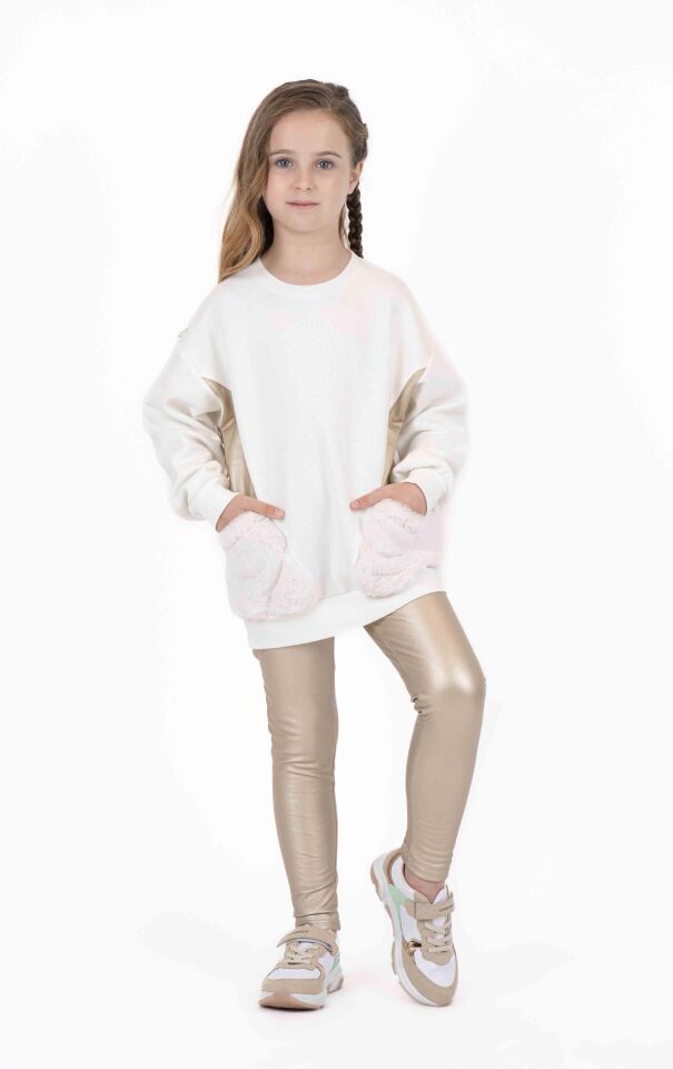 KIZ ÇOCUK PELUŞ CEPLİ SWEATSHIRT