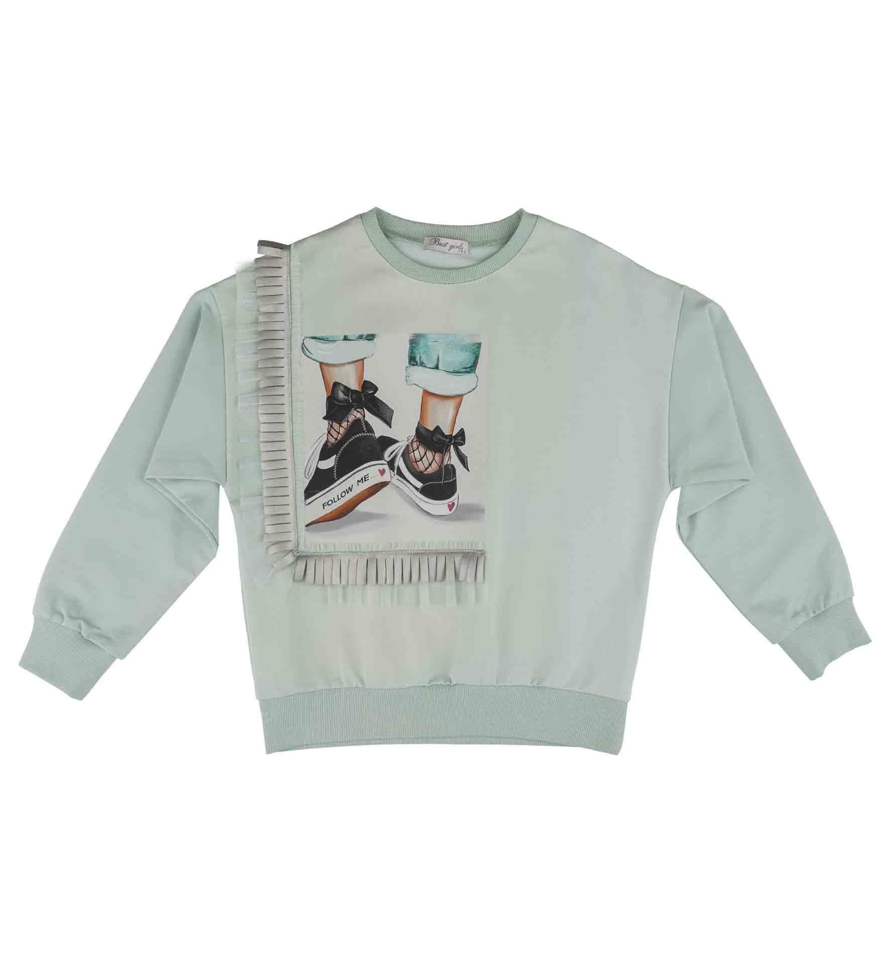 KIZ ÇOCUK BASKILI PÜSKÜL DETAYLI SWEATSHIRT