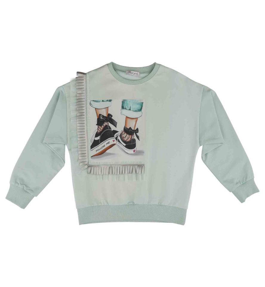 KIZ ÇOCUK BASKILI PÜSKÜL DETAYLI SWEATSHIRT