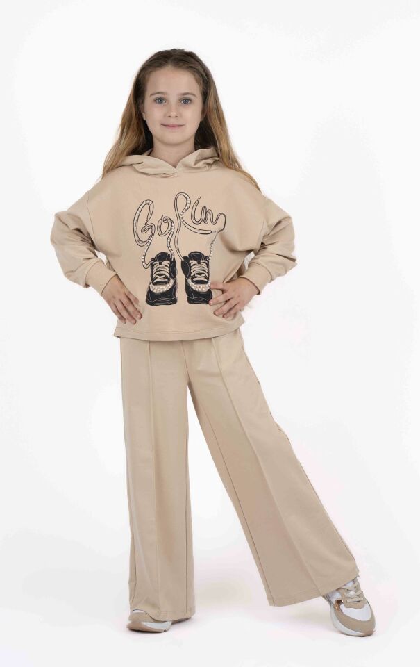 KIZ ÇOCUK BASKILI KAPÜŞONLU SWEATSHIRT