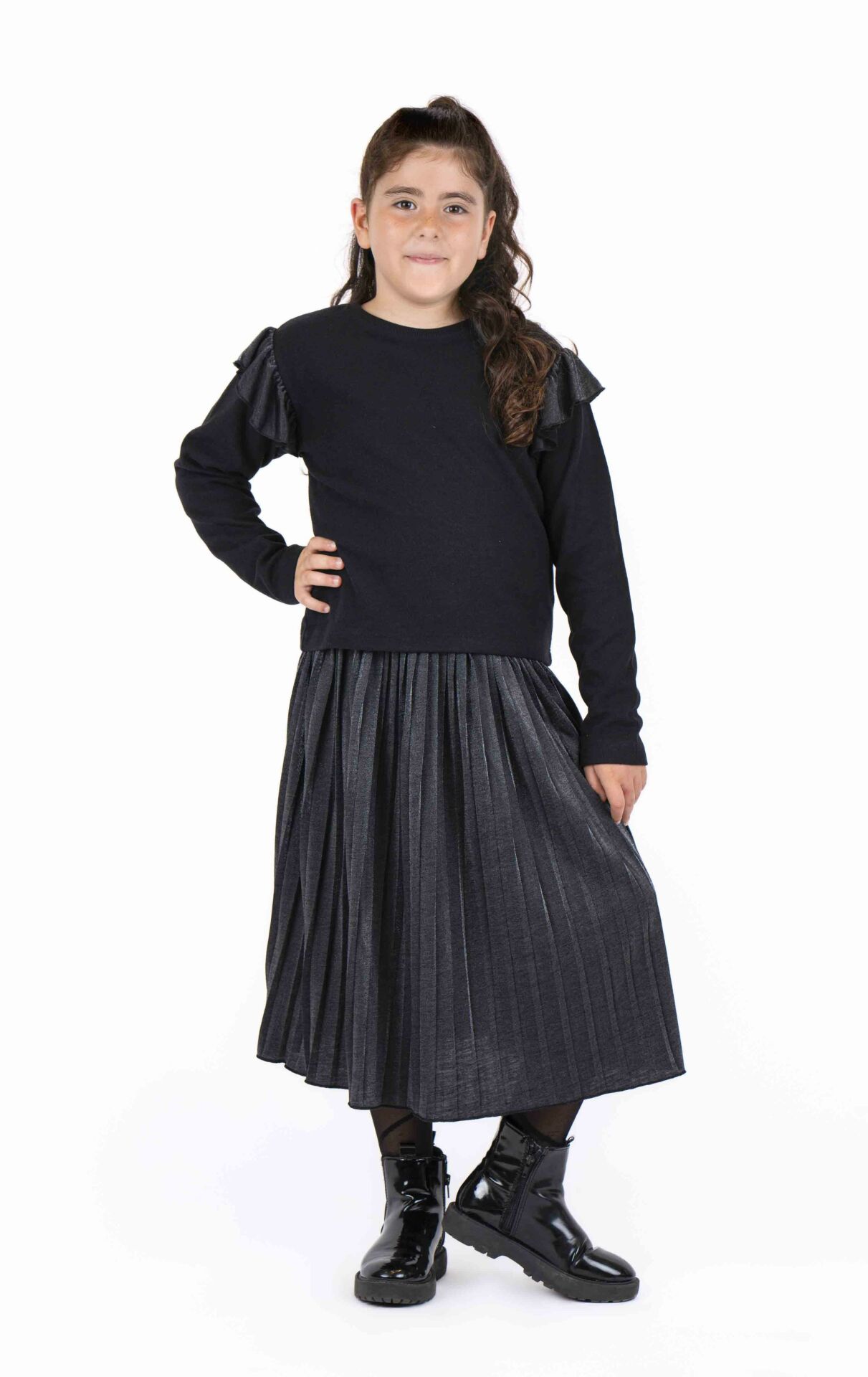 KIZ ÇOCUK KOLLARI DERİ DETAYLI SWEATSHIRT