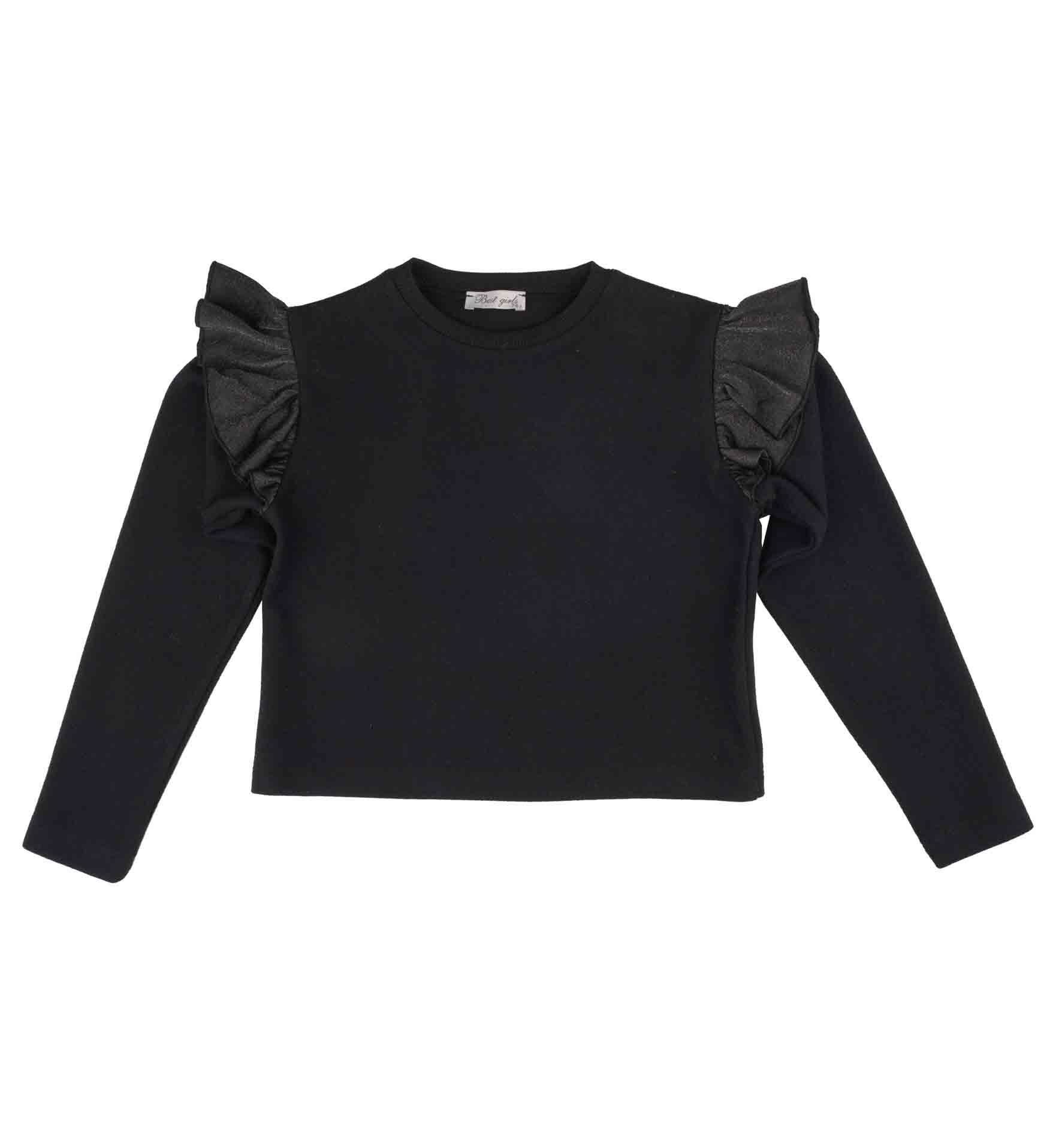 KIZ ÇOCUK KOLLARI DERİ DETAYLI SWEATSHIRT