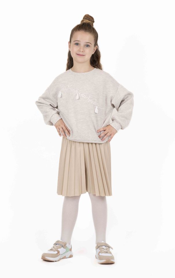 KIZ ÇOCUK PÜSKÜL DETAYLI SWEATSHIRT