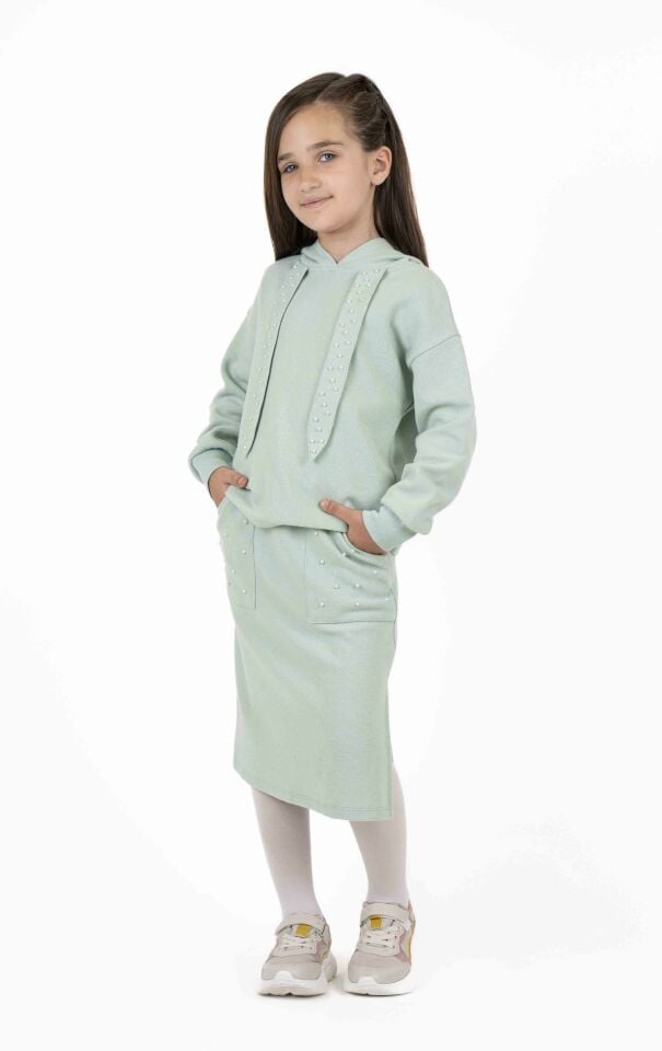 KIZ ÇOCUK SÜS İPLİ KAPÜŞONLU SWEATSHIRT