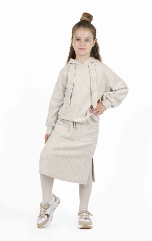 KIZ ÇOCUK SÜS İPLİ KAPÜŞONLU SWEATSHIRT