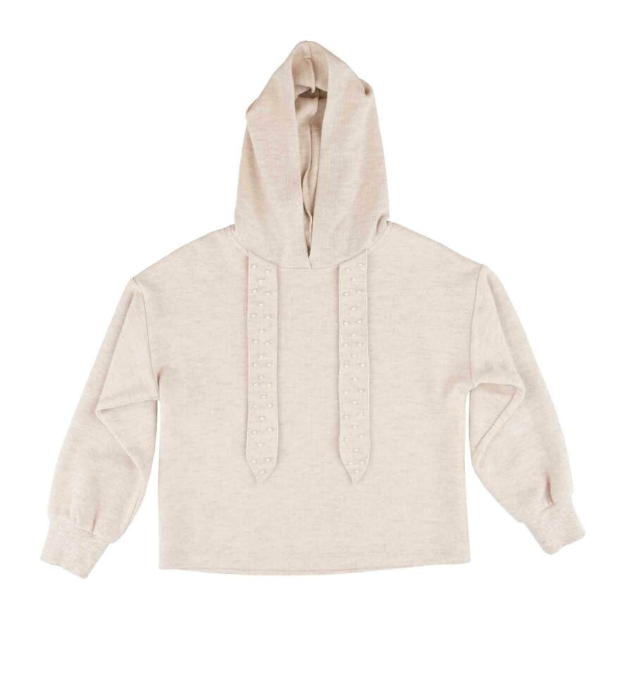 KIZ ÇOCUK SÜS İPLİ KAPÜŞONLU SWEATSHIRT