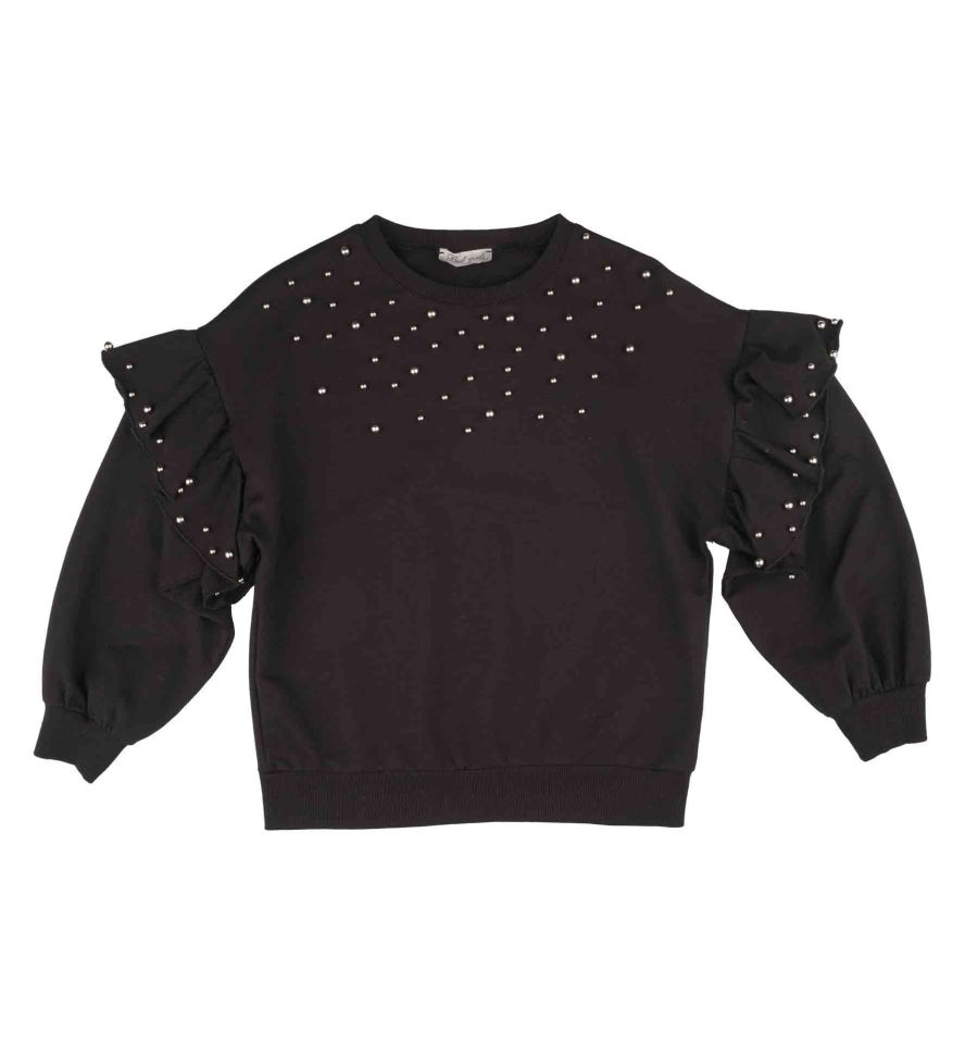 KIZ ÇOCUK KOLLARI VOLANLI SWEATSHIRT