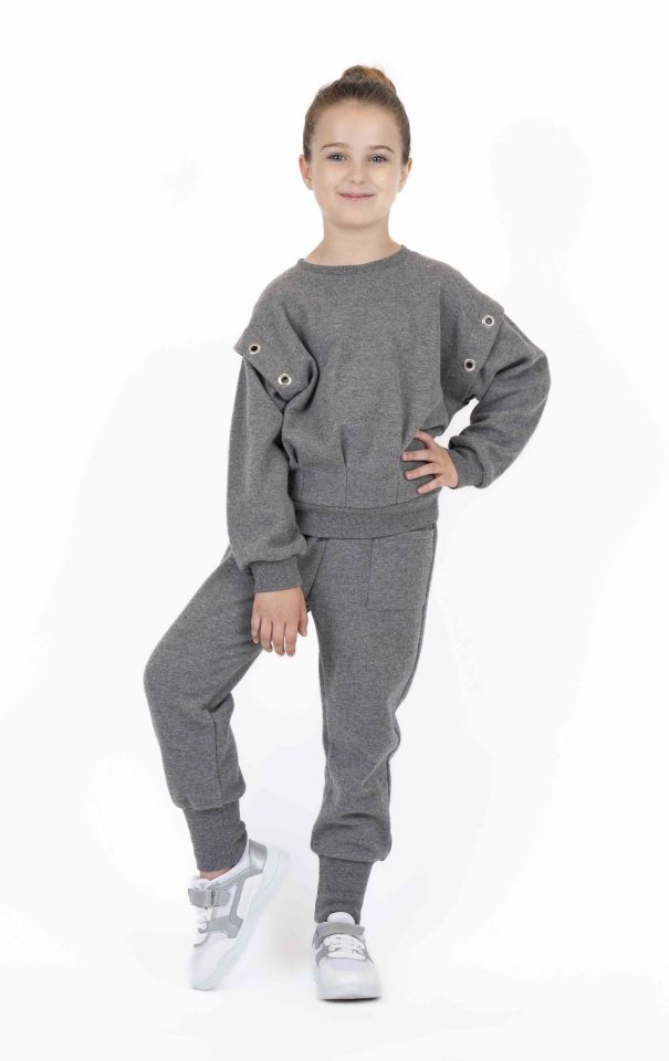 KIZ ÇOCUK KUŞGÖZÜ DETAYLI SWEATSHIRT