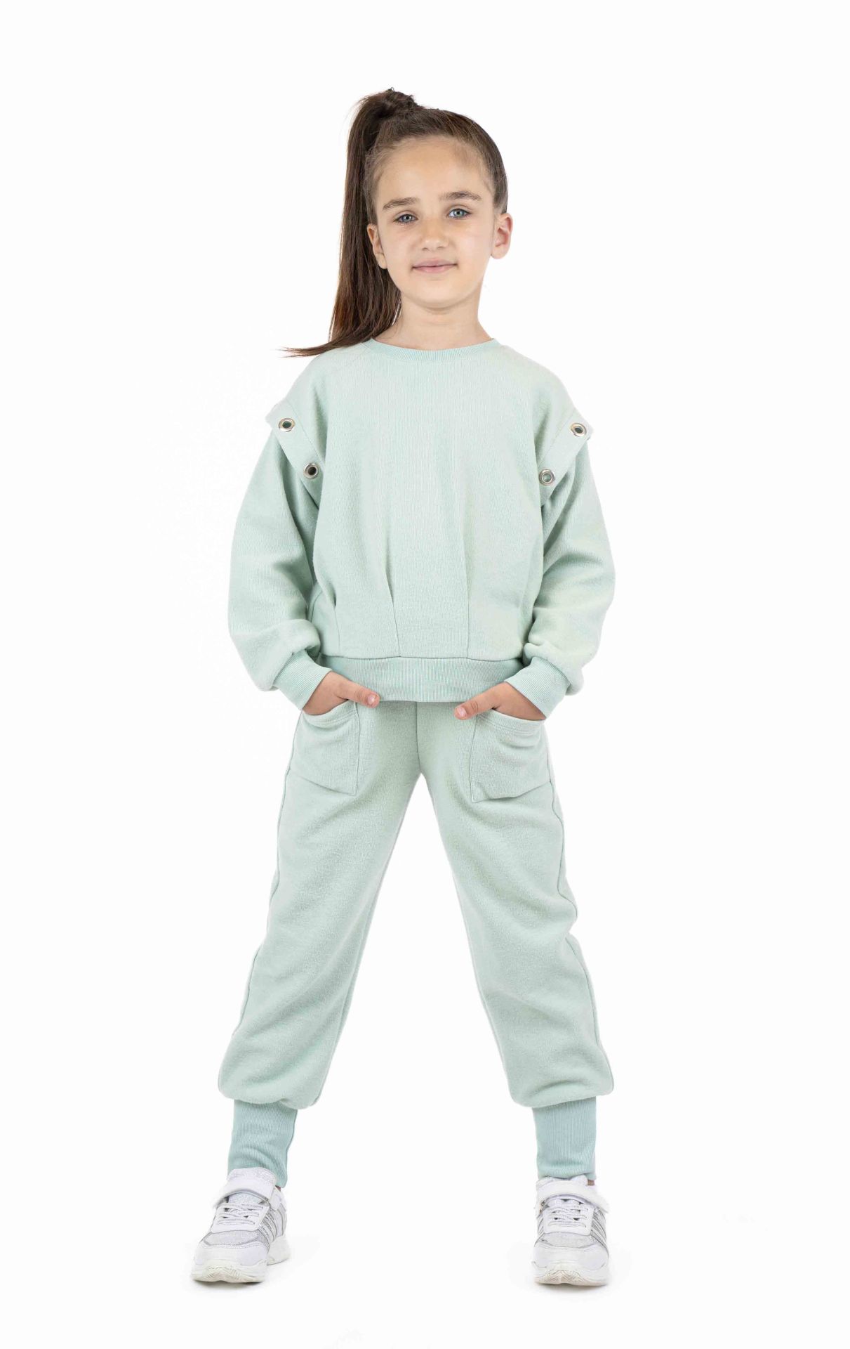 KIZ ÇOCUK KUŞGÖZÜ DETAYLI SWEATSHIRT