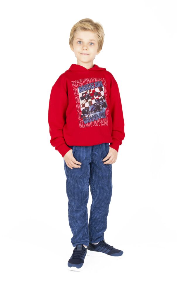 ERKEK ÇOCUK KAPÜŞONLU BASKILI SWEATSHIRT