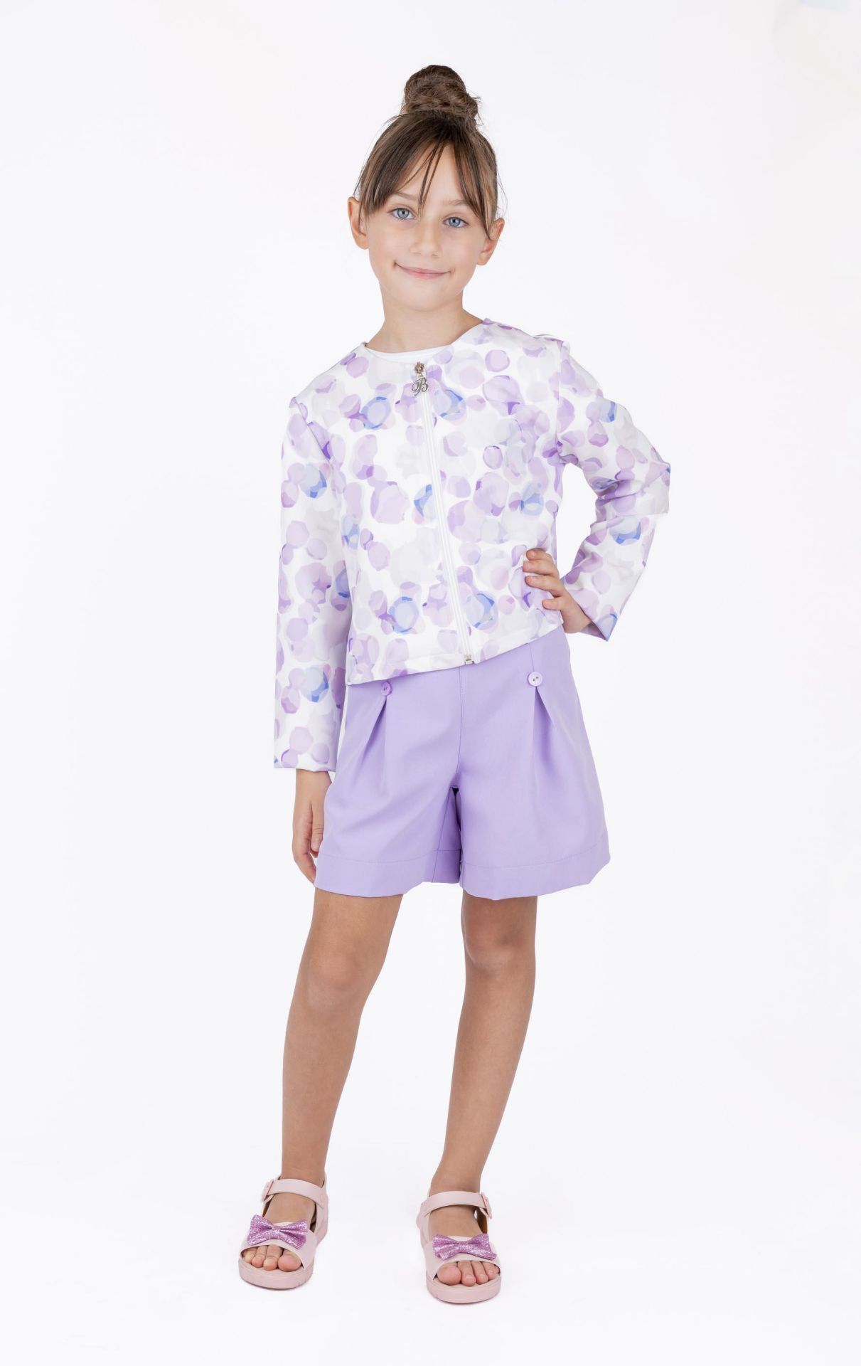 KIZ ÇOCUK DESENLİ FERMUARLI CROP CEKET