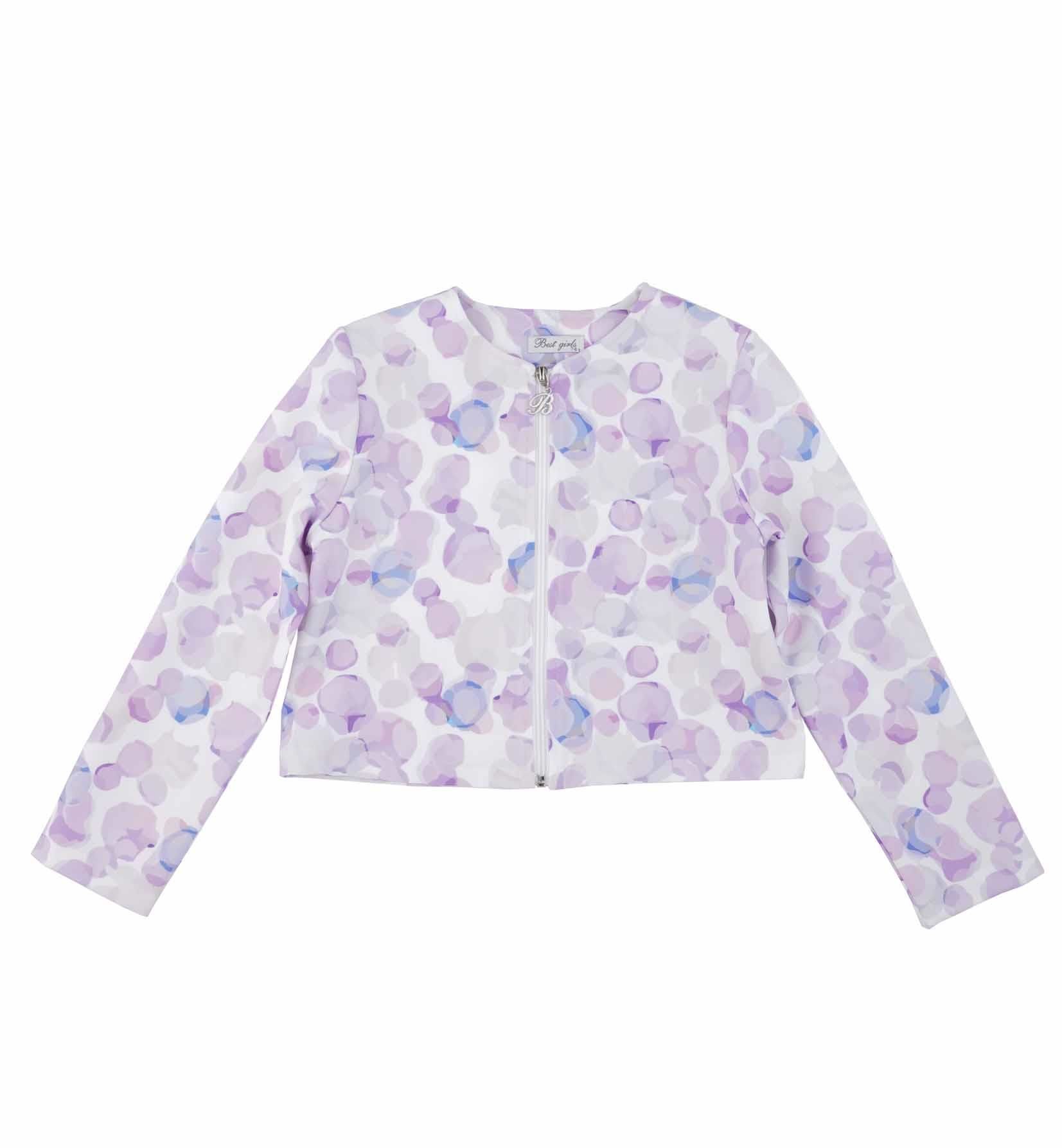 KIZ ÇOCUK DESENLİ FERMUARLI CROP CEKET