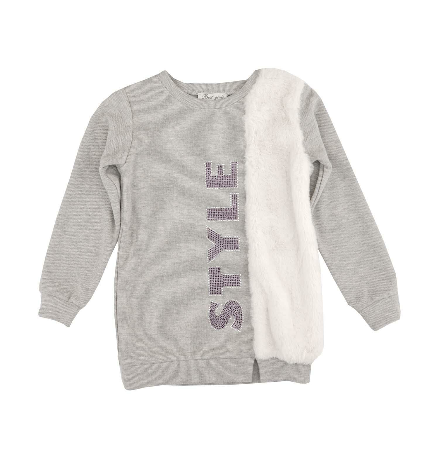 KIZ ÇOCUK PELUŞ DETAYLI BASKILI SWEATSHIRT