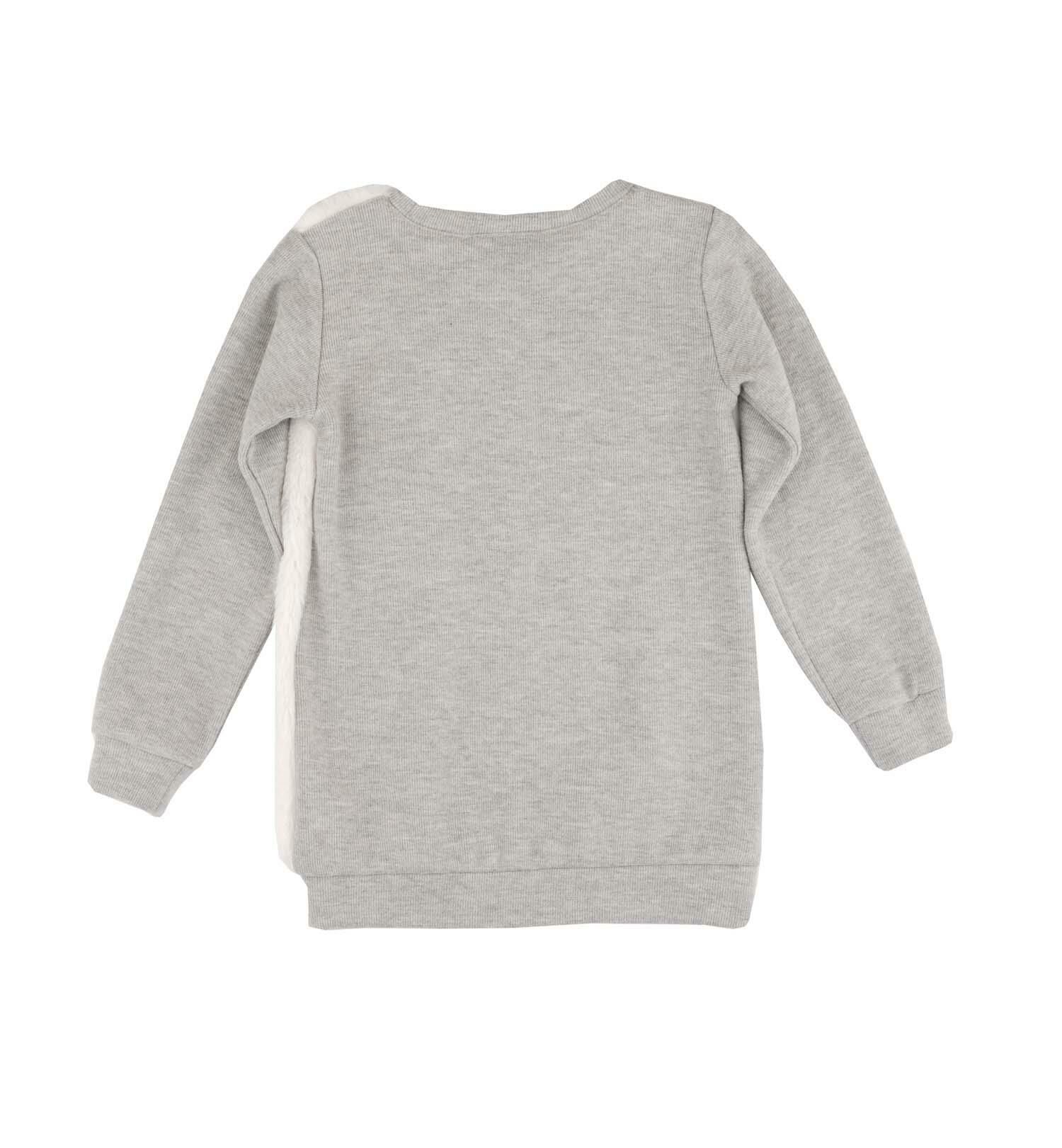 KIZ ÇOCUK PELUŞ DETAYLI BASKILI SWEATSHIRT